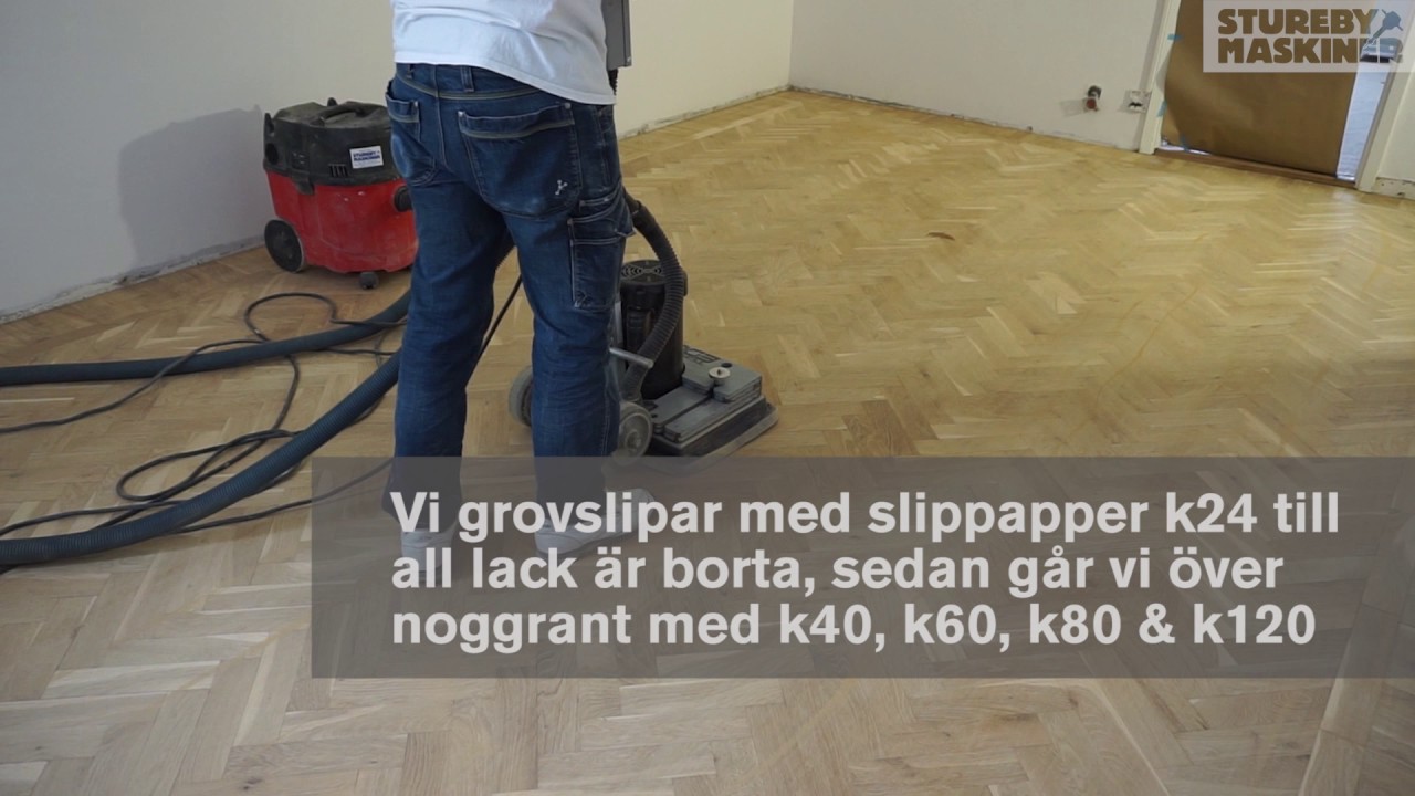 Edge Golvslip p&aring; fiskbensparkett - Stureby Maskiner