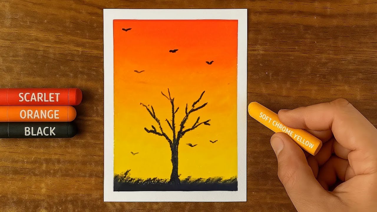 Sunset drawing | Oil pastel drawing for beginners| Drawing