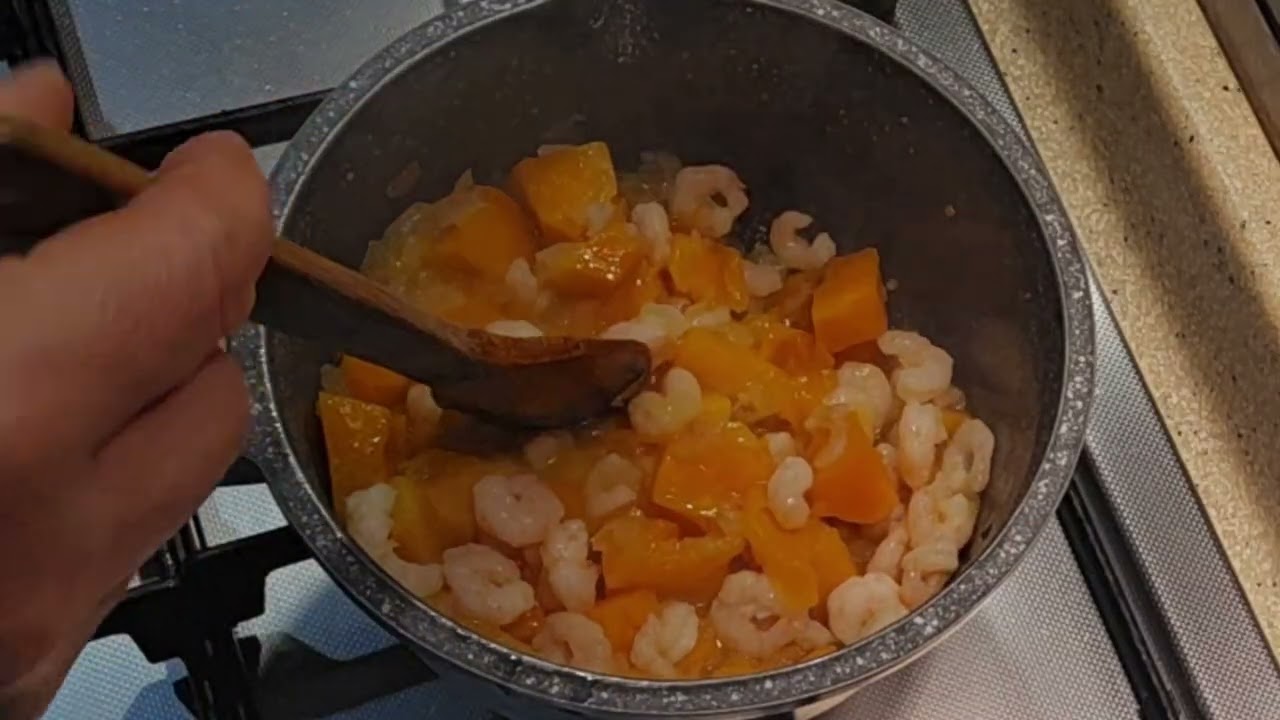 Ризотто с тыквой и креветками. Risotto con zucca e gamberetti 