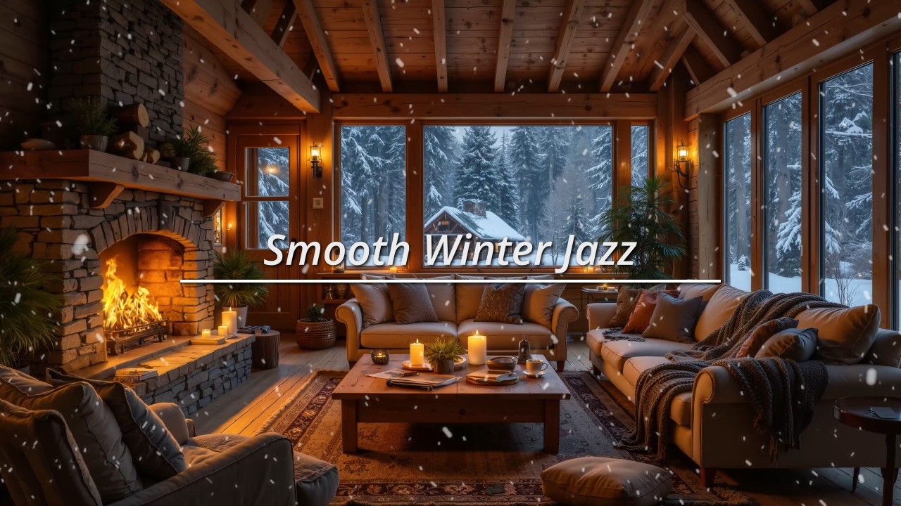 Smooth Winter Jazz 🔥 Fireplace Crackling & Warm Cozy Atmosphere ❄️ for Study & Relax