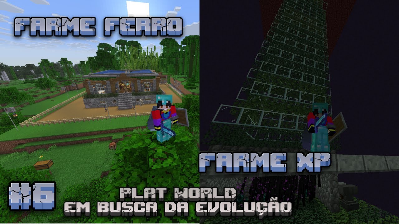 Farme de ferro e farme de xp no nosso mapa do #minecraft plat world em busca da evolução