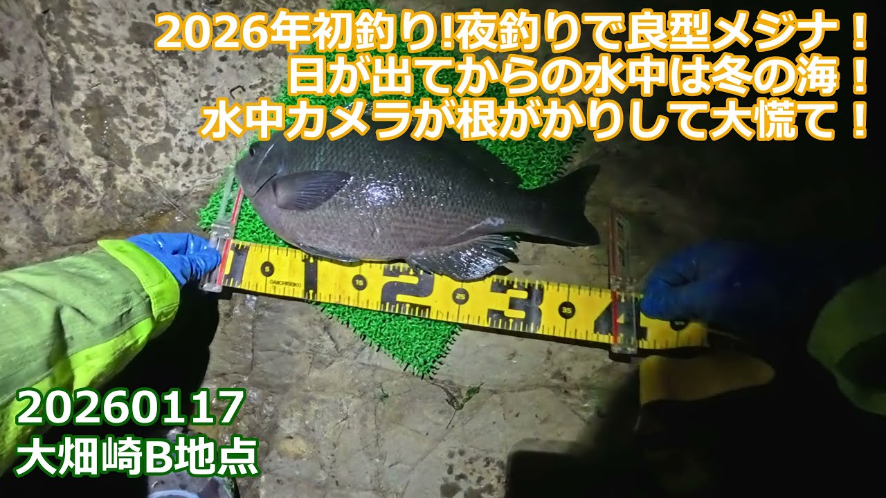 【夜釣り×トラブル】水中カメラがまさかの根がかり…奇跡の生還と40cmメジナの初釣りドラマ｜三浦半島大畑崎｜2026年1月17日