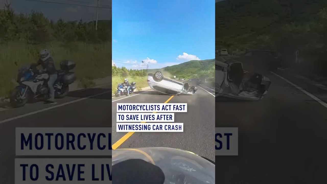 Motorcyclists act fast to save lives after witnessing car crash
