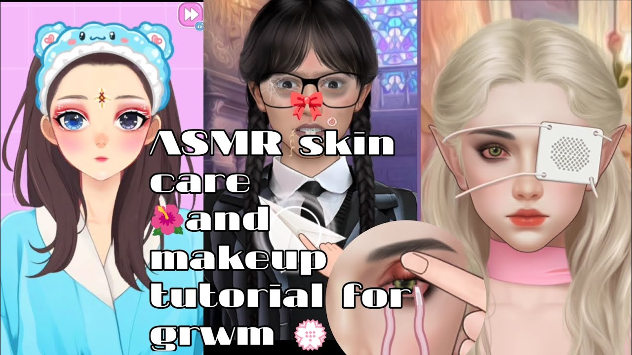 ASMR skin care and makeup tutorial 😻🌸🌺#makeuptips #animation 