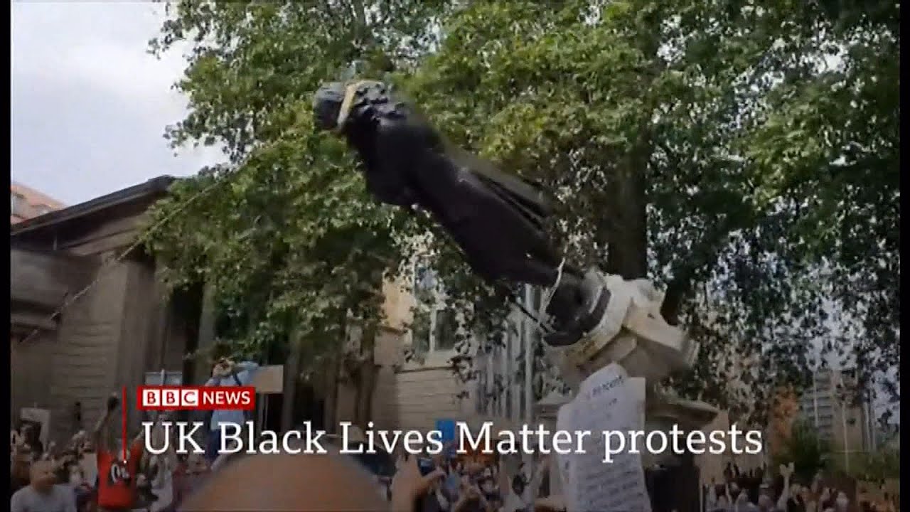 George Floyd - Black Lives Matter protests (slaver statue pulled down) UK - BBC/ITV News 7 June 2020