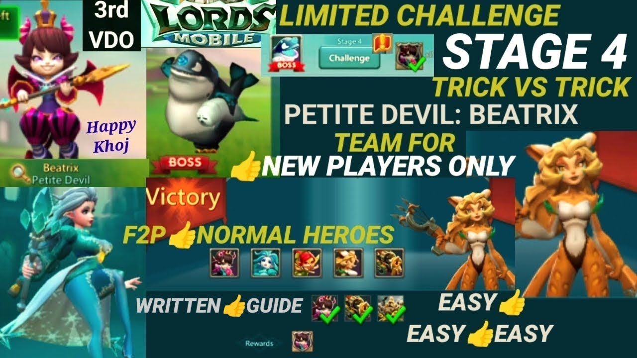 Limited challenge trick vs trick stage 4|Lords mobile: Petite devil stage 4| Lords mobile beatrix