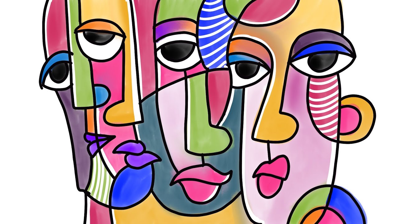 How to Draw portrait in famous Picasso painting style | Cubism art lesson | Cubist faces