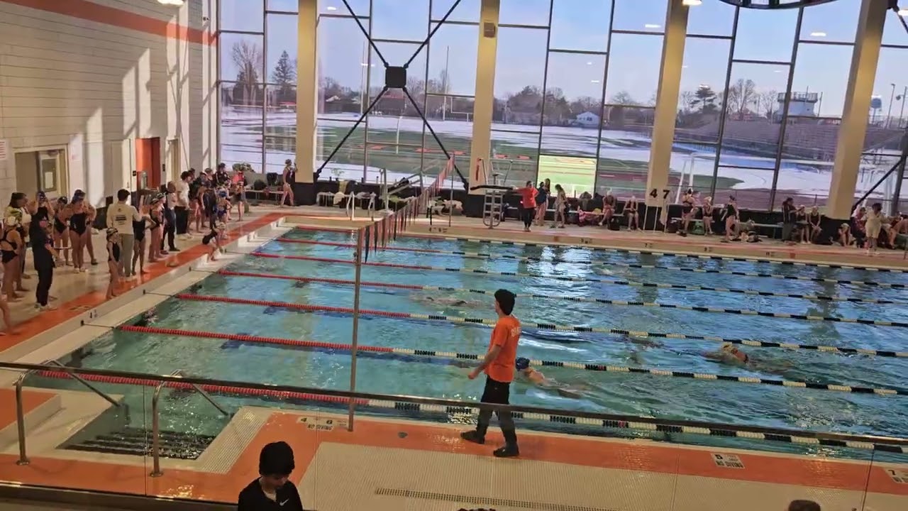 2/28/26 MR vs Notre Dame Girls 18U 200 Medley Relay - lane 3. Siena swims 3rd for butterfly.