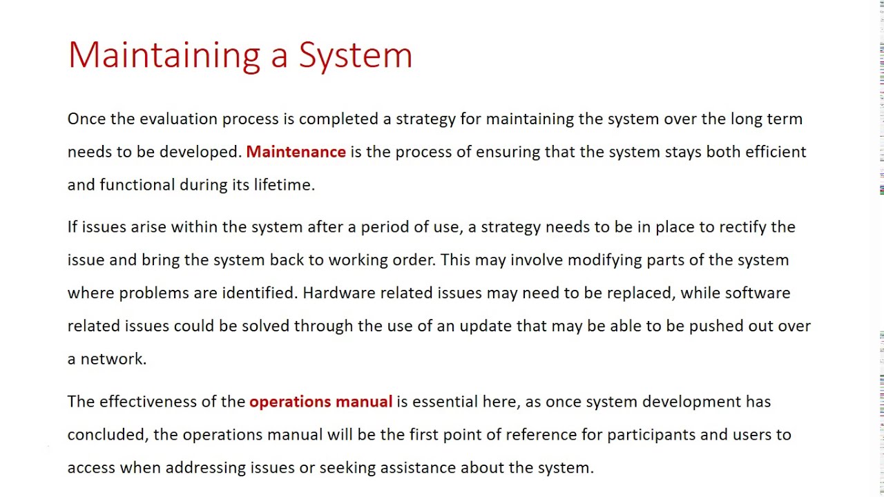 Maintaining a System