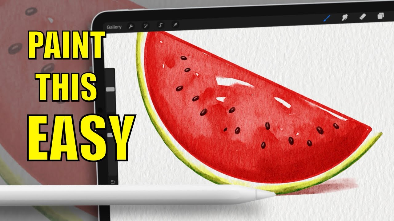 EASY WATERMELON WATERCOLOR Painting Tutorial | Step-by-Step | Procreate iPad Art