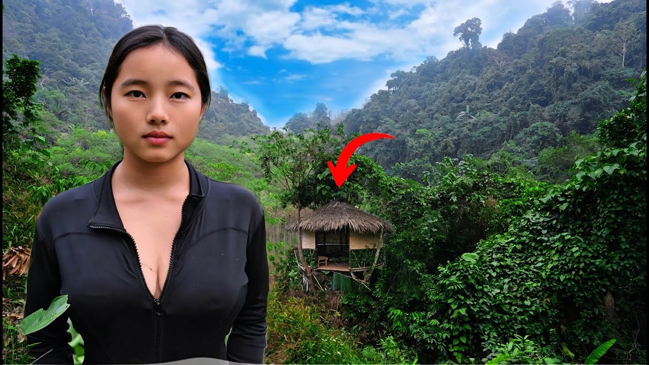 Building a House on a Steep Cliff Between Two Trees | Cliff Living | survival skills