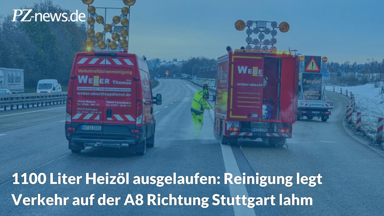 1100 Liter Heizöl ausgelaufen: Reinigung legt Verkehr auf der A8 Richtung Stuttgart lahm