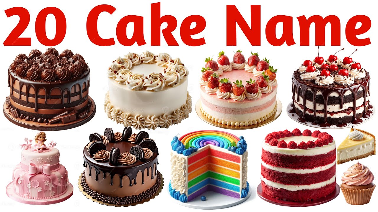 20 केक के नाम | Learn 20 Cake Names in English with Pictures Easy Cake Names Learning Video