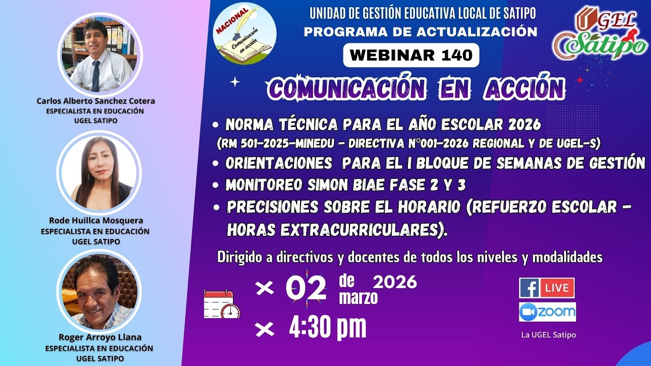 WEBINAR 140-2026 RM 501-2025-MINEDU DIRECTIVA NRO 001-2026-UGEL-S - SEMANAS DE GESTION - MONIT BIAE