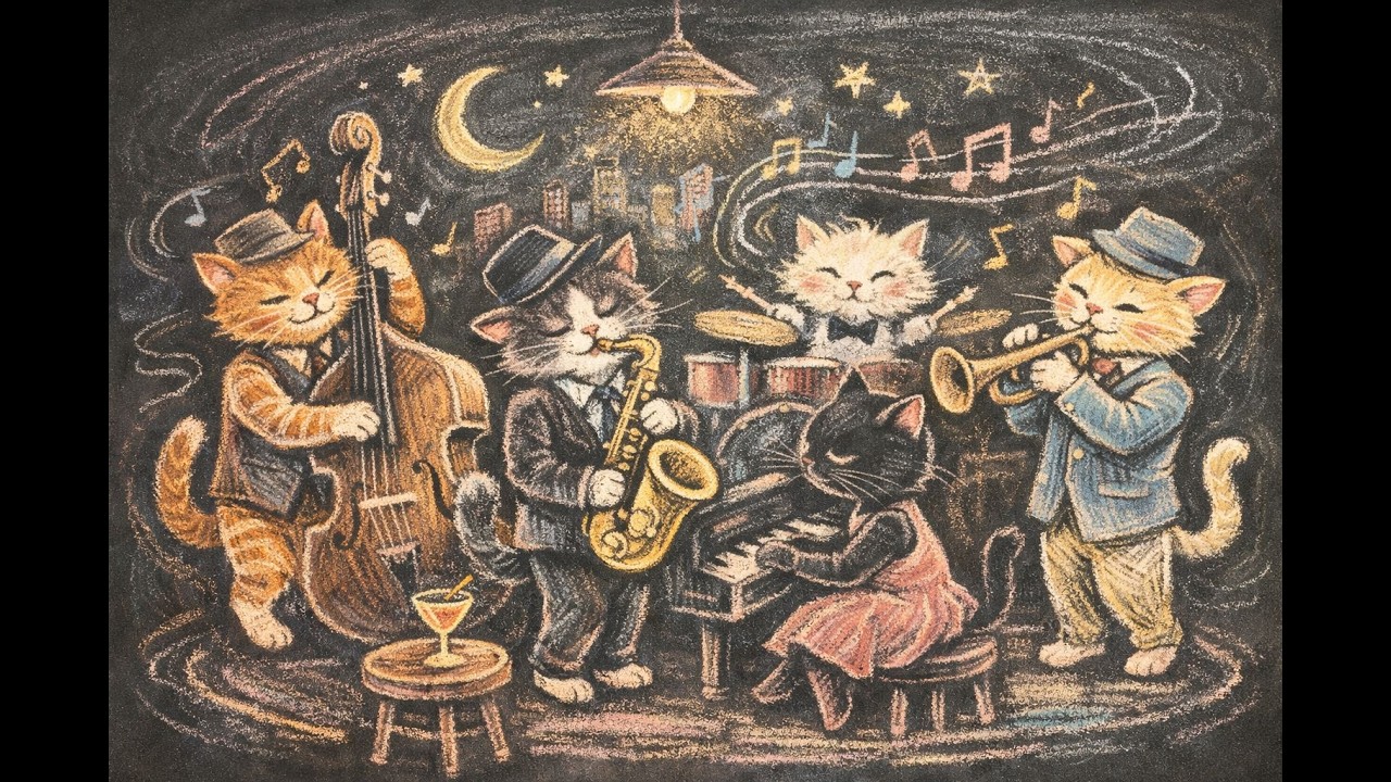 Cozy Cat Jazz Band 🐈🎷 NO ADS | 1920s Rainy Café Swing | Beta Waves for Deep Focus | ADHD