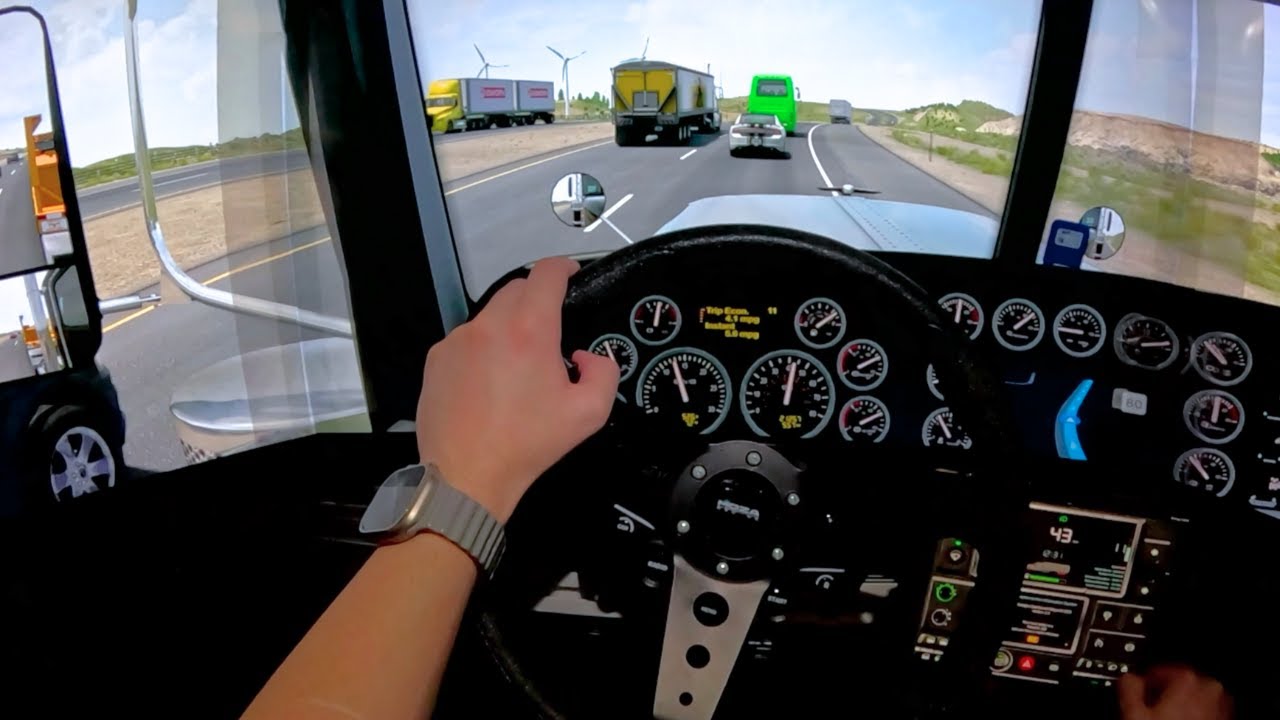 Hauling a LONG Mobile Barrier with Peterbilt 389 | ATS | Moza R5