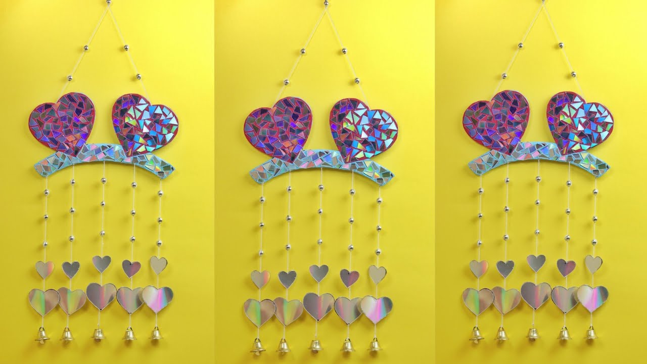 How to make ❤️ wall HANGER / Wind chime with waste CD | DIY Room decoration ideas | Old cd craft
