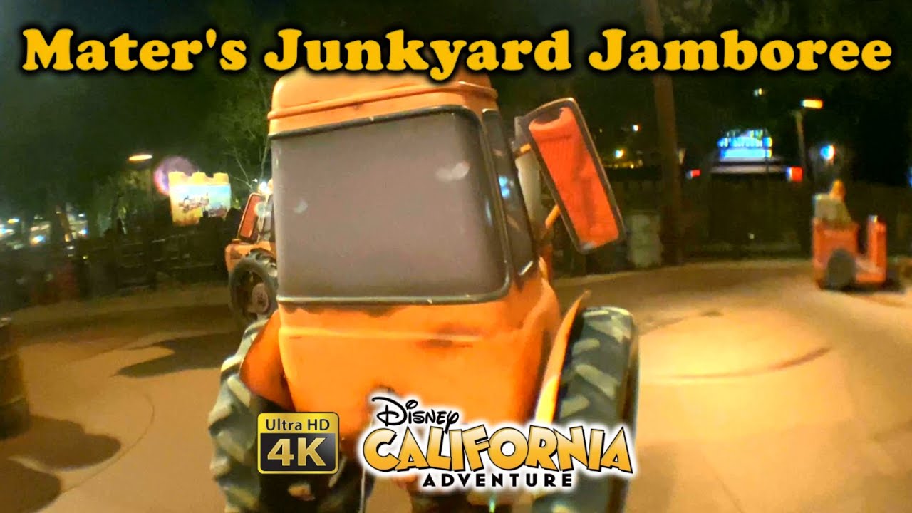 2022-02-25 Mater's Junkyard Jamboree at Night On Ride Low Light Ultra HD 4K POV DCA Disneyland