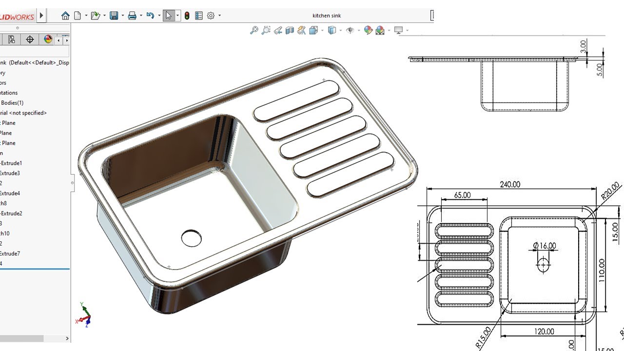 SolidWorks Tutorial for beginners . kitchen sink