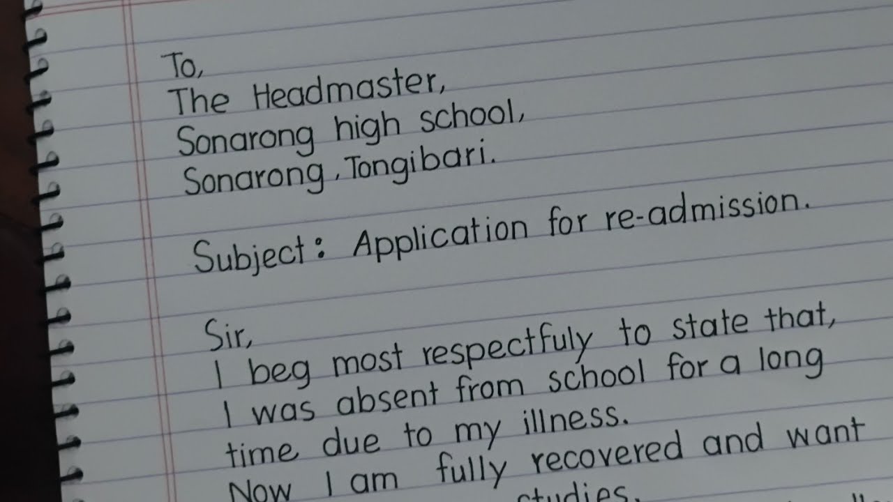 Re-Admission Application for School | English Application Letter | School Rejoining Application