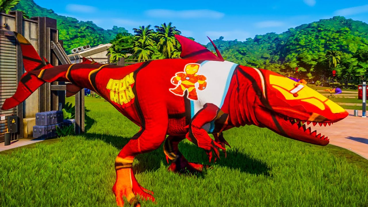Ironman SharkZilla Dinosaur vs Spiderman T- REX Fighting, I- Rex, Indoraptor | JWE