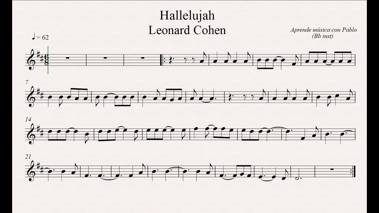 HALLELUJAH: Bb inst (clarinete,trompeta,saxo sop/tenor)(partitura con playback)