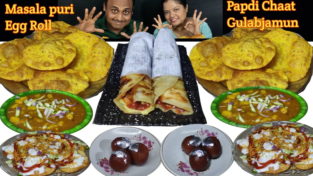 Masala Puri Egg Roll Papdi Chat Gulabjamun Eating Competition With Panisment