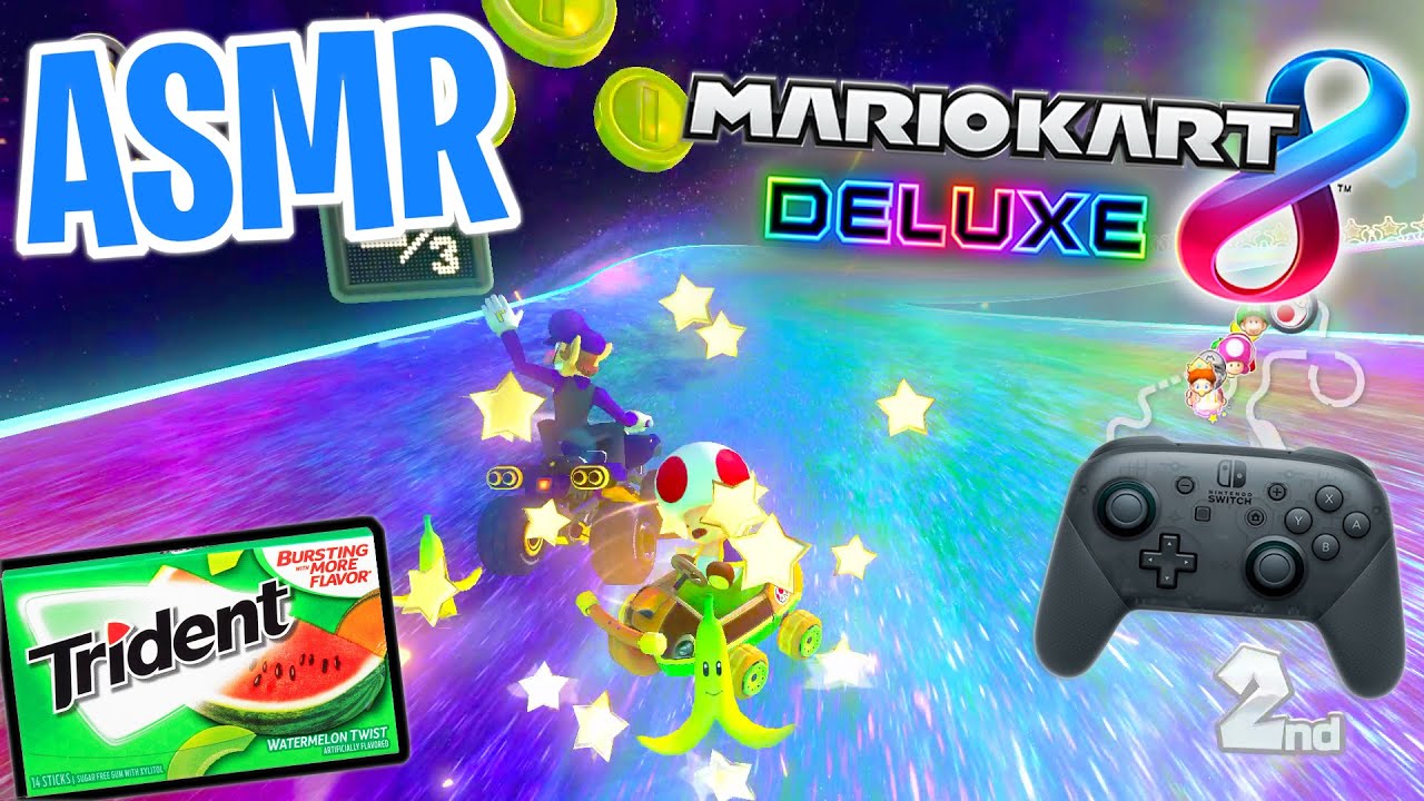 ASMR Gaming 😴🏎️ Mario Kart 8 Deluxe Relaxing Gum Chewing 🎮🎧 Nintendo Switch OLED Controller Sounds 💤