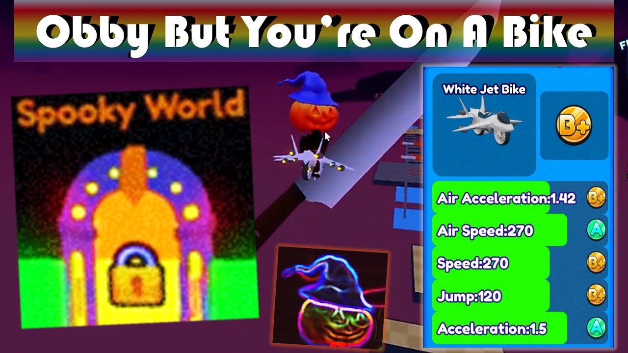Obby But You're On A Bike: Spooky World (White Jet Bike World Record Speedrun)!!