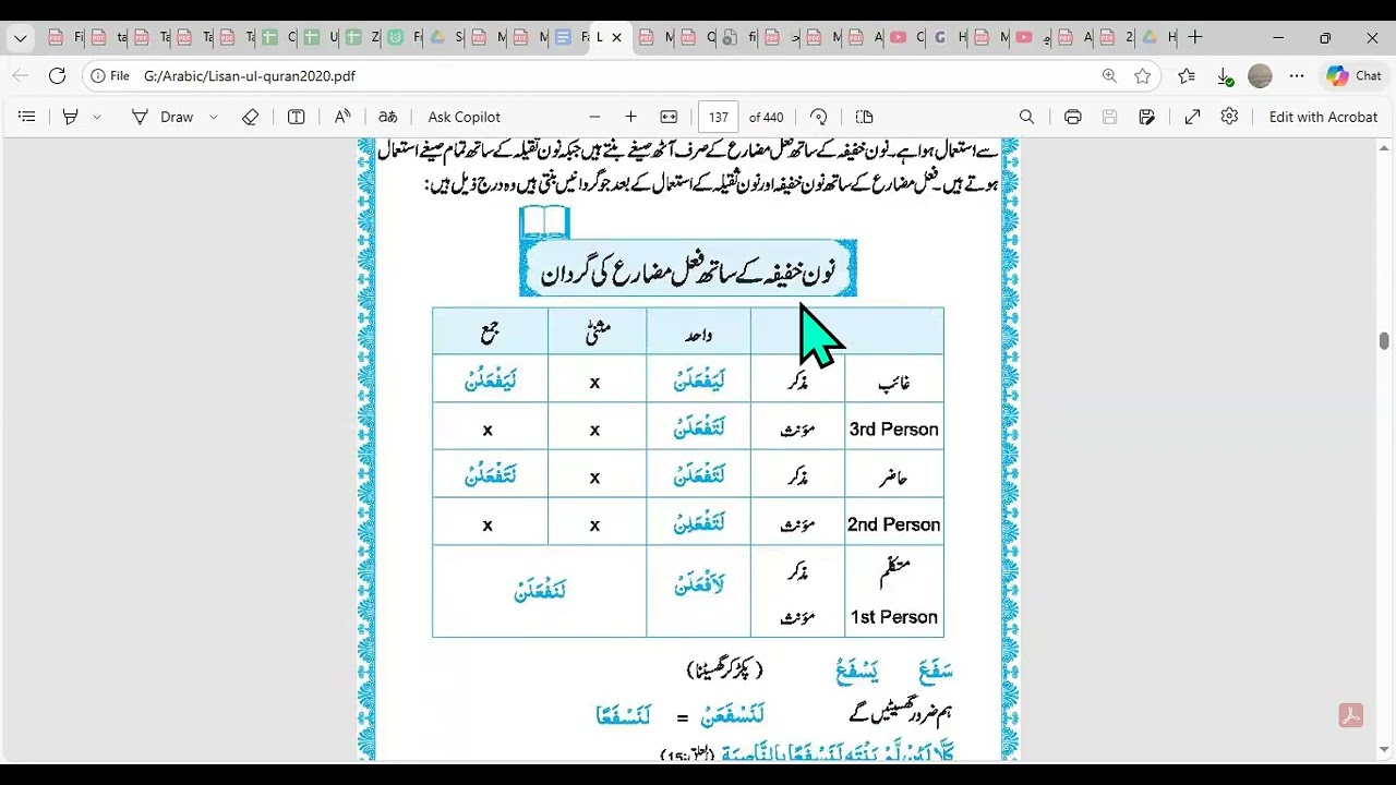 241: Kids & Adults Arabic Grammar Course - Practice abwaab, fayl muzare, noon saqeela, takeed, Quran