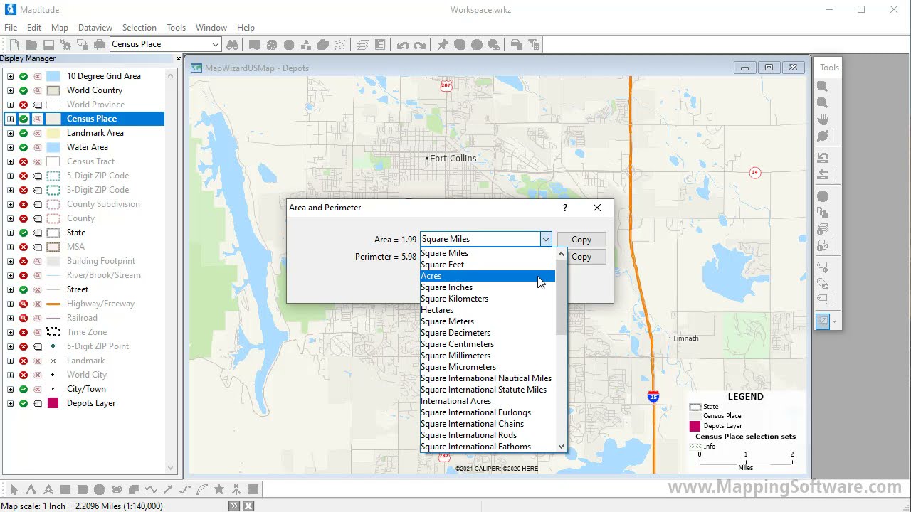Maptitude 2021 measuring map distances, measuring map areas, measuring map angles, mapping neighbors