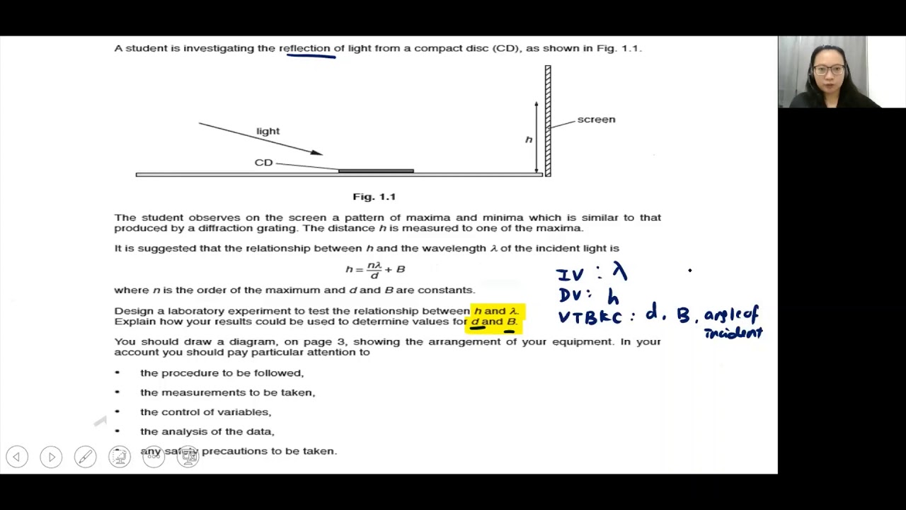 step by step guidance in answering paper 5 question 1 (planning experiment  ) - light experiment