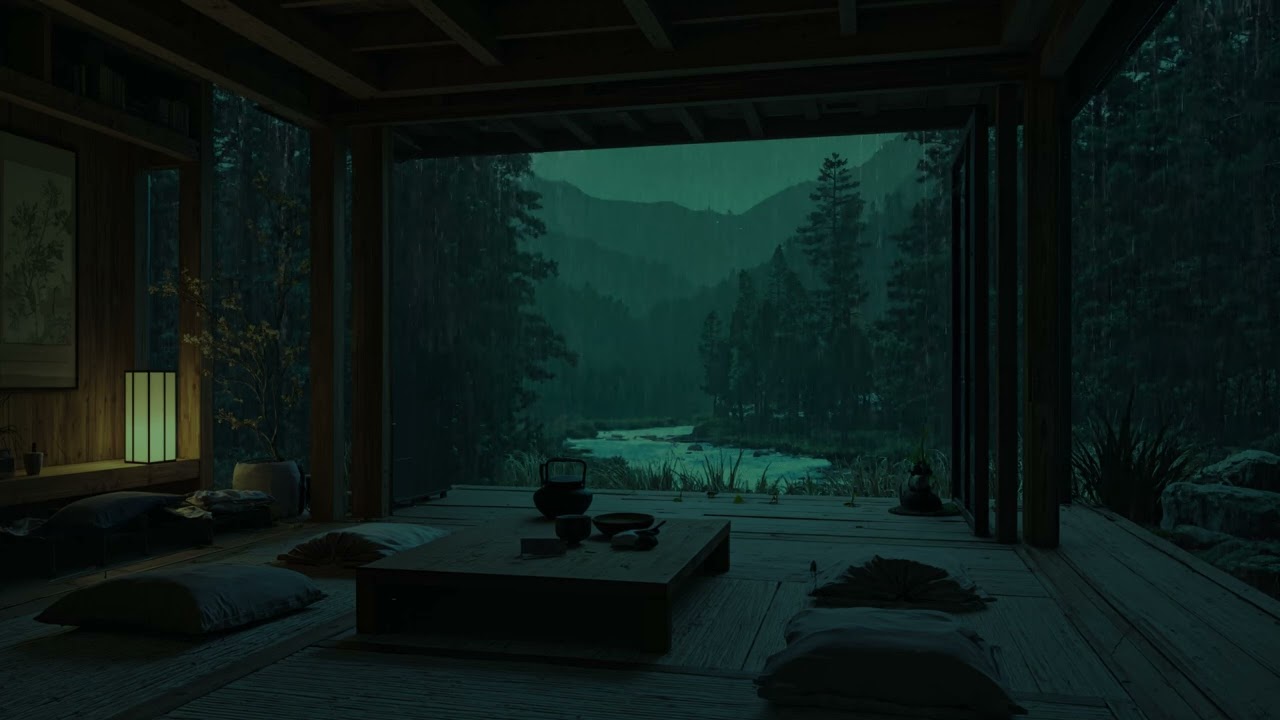 Night Rain Falling at a Mountain Cabin 🌧 (No Ads) | Peaceful Dark Bedroom Sounds for Deep Sleep