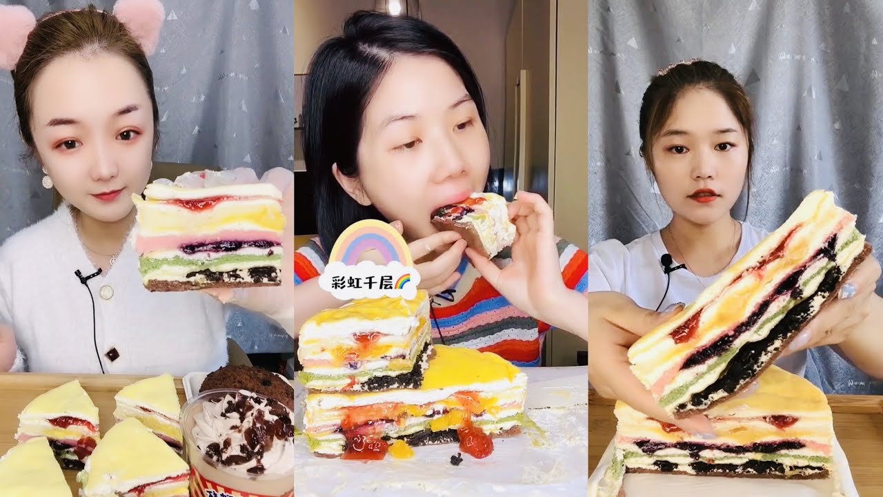 ASMR RAINBOW LAYERED CREPE CAKE 🌈Mukbang |먹방 | 饮食表演 | การแสดงการกิน| 食事ショー |Eating sounds