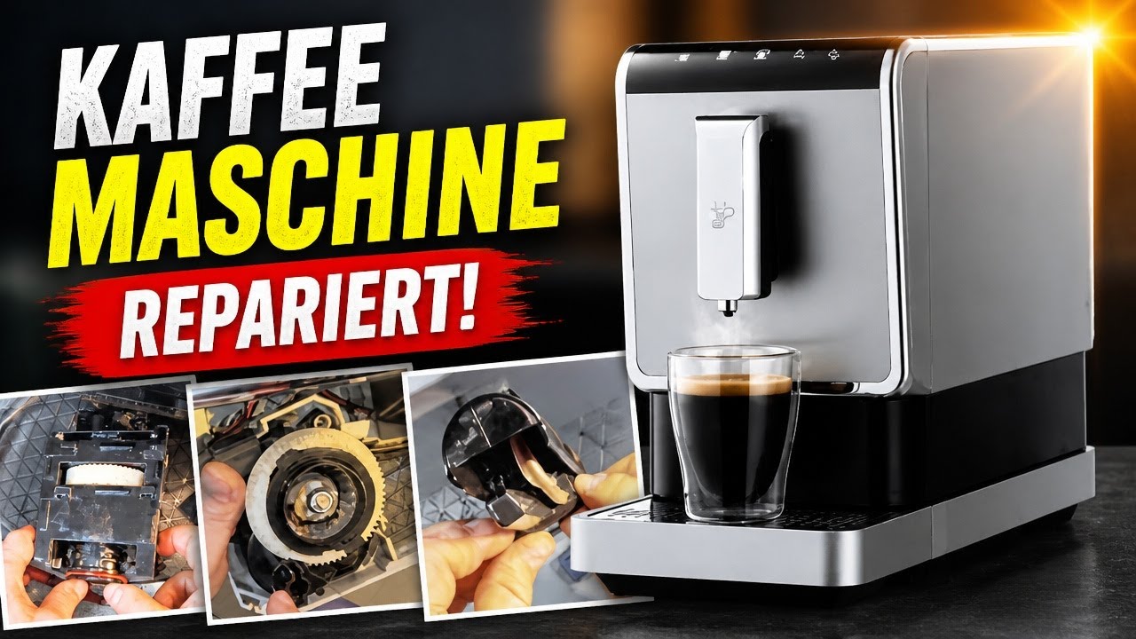 Open Tchibo Esperto coffee machine, upper brewing group, grinder, coffee outlet, drive motor, boiler