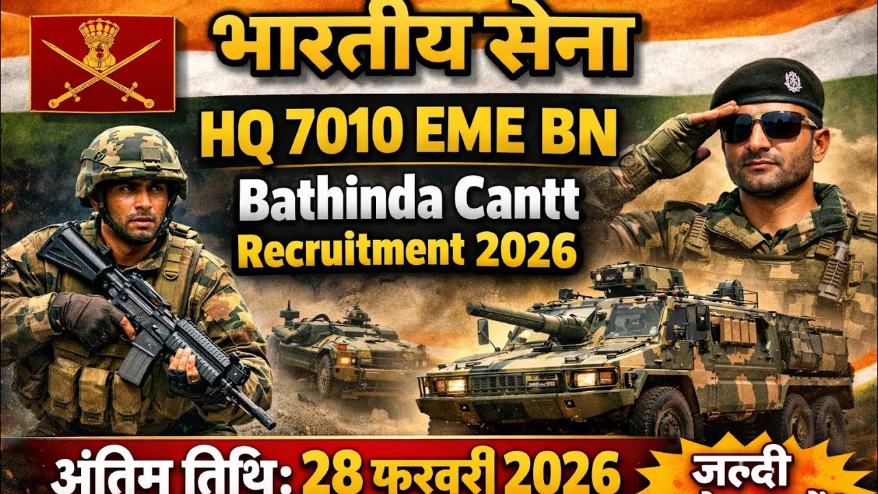 HQ 7010 EME BN Bathinda Cantt Recruitment 2026 | Apply Offline | Last Date 28Feb 2026 I Army Vacancy
