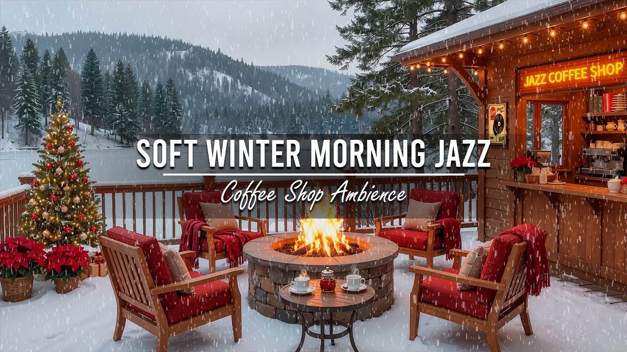 Stress Relief with Soft Winter Morning Jazz at Cozy Cafe Ambience ⛄ Relaxing Jazz Background Music