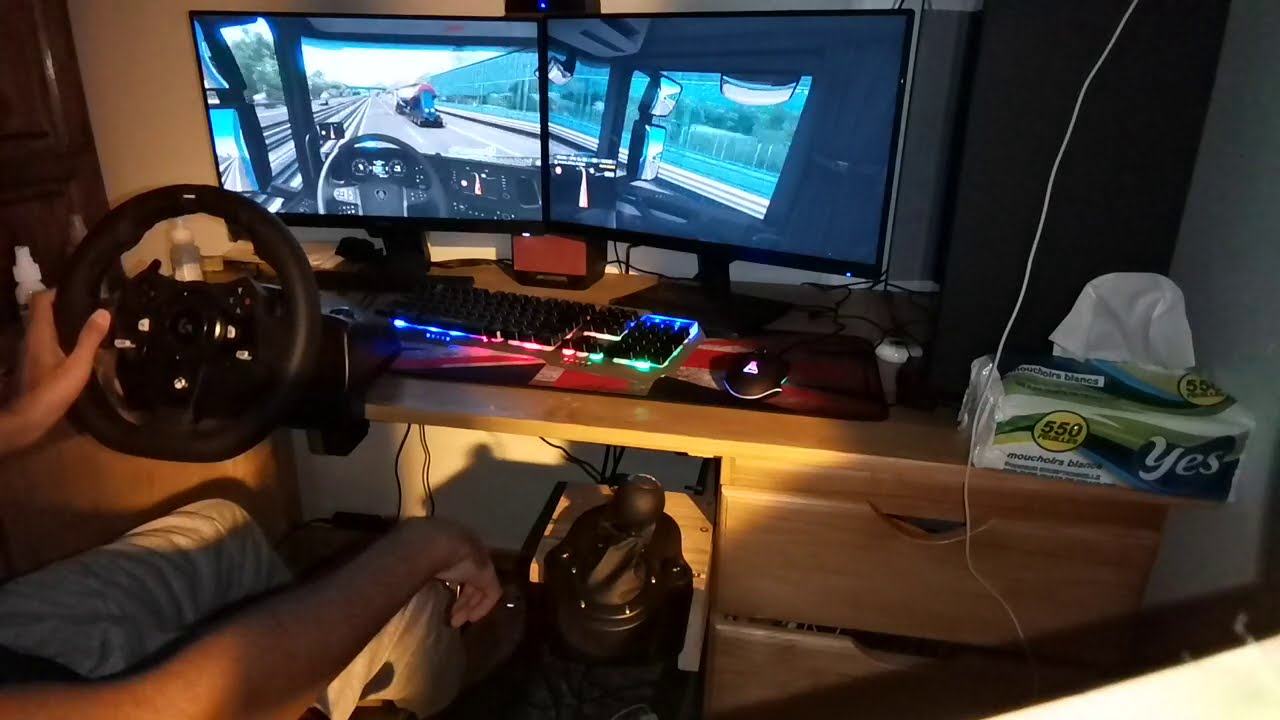 Eurotruck simulator 2 / logitech g920 wheel with H shifter / Wheel Cam / Dual monitor / POV