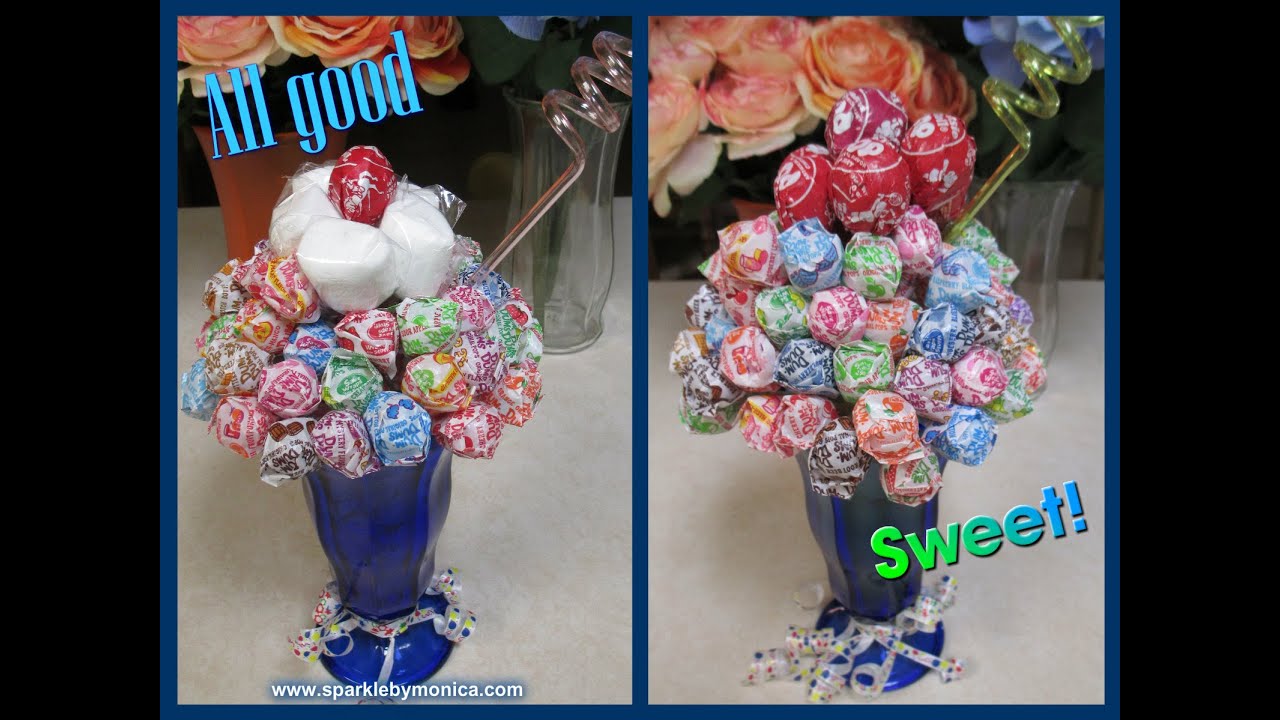 DIY Candy Bouquet: Dum Dums Tootsie Roll Lollipop Ice Cream Sundae | Sparkle by Monica
