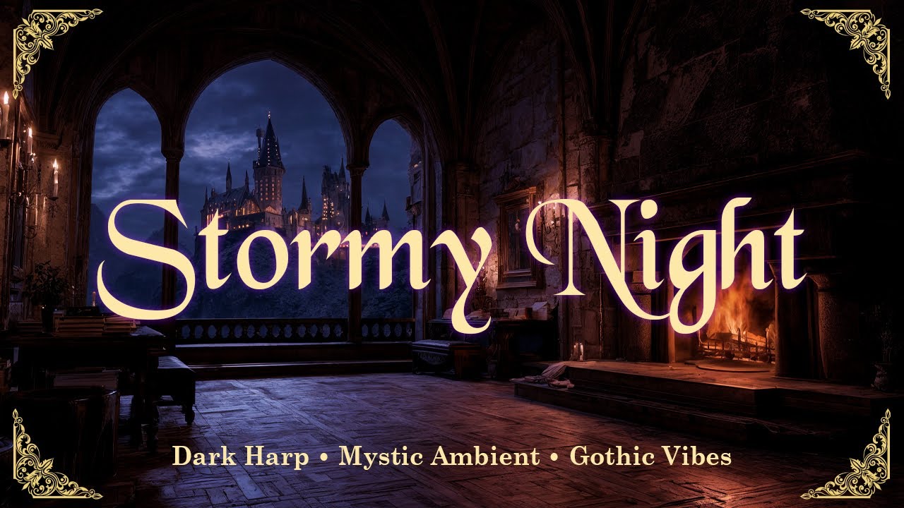 Medieval Castle Study Ambience | Fireplace, Candlelight & Distant Storm for Relaxing & Reading