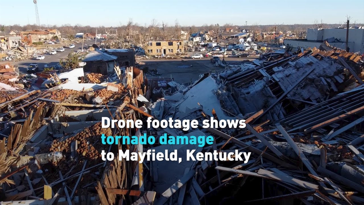 Drone video shows tornado damage to Mayfield, Kentucky