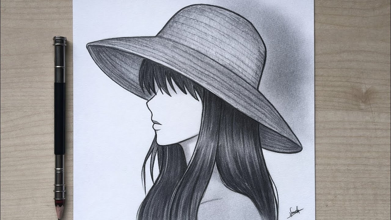 Beautiful Girl with Hat Pencil Drawing✍️| Simple Girl Drawing😍 #pencil #drawing #girl 