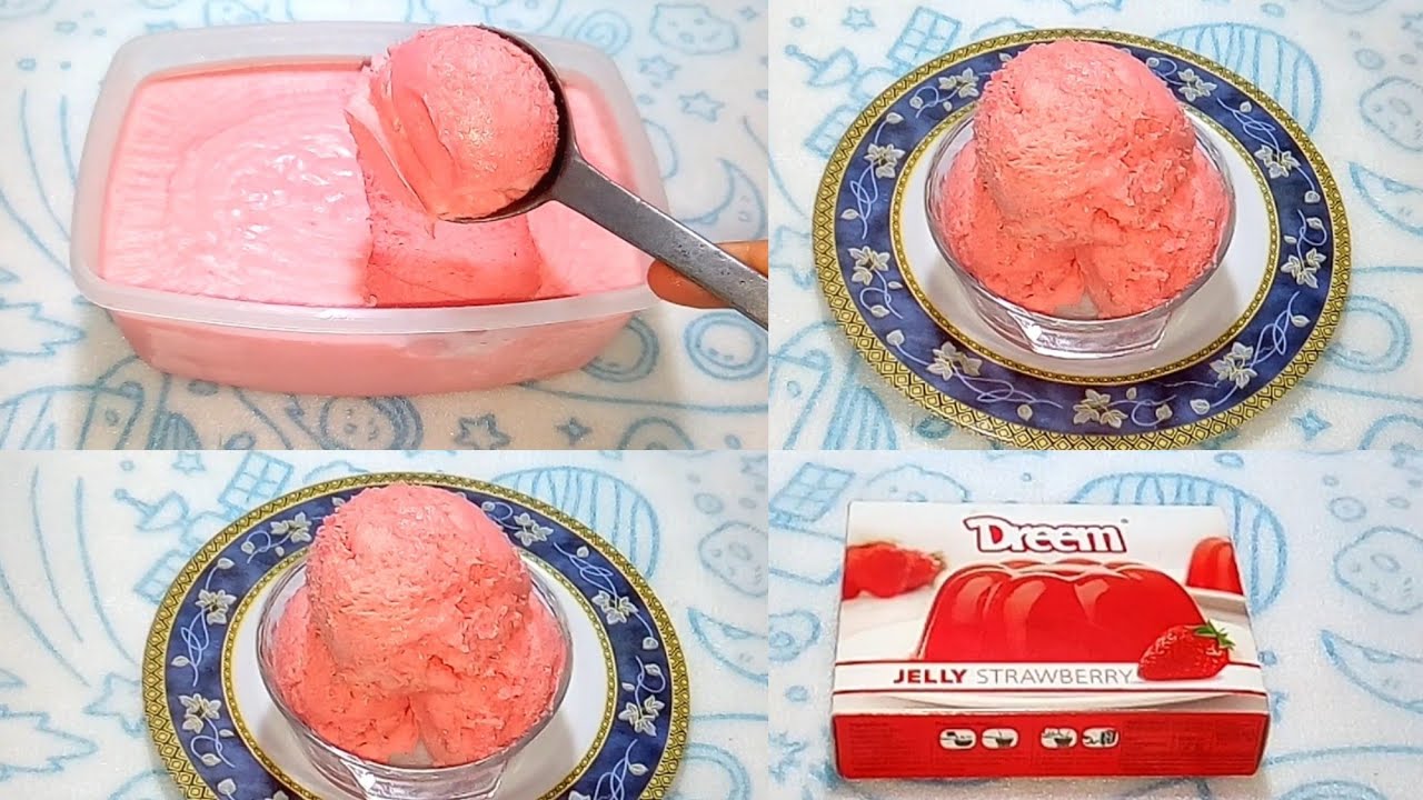 اكتر من كيلو آيس كريم فراولة بكيس جيلي🍧 آيس كريم اقتصادي بأقل المكونات😋