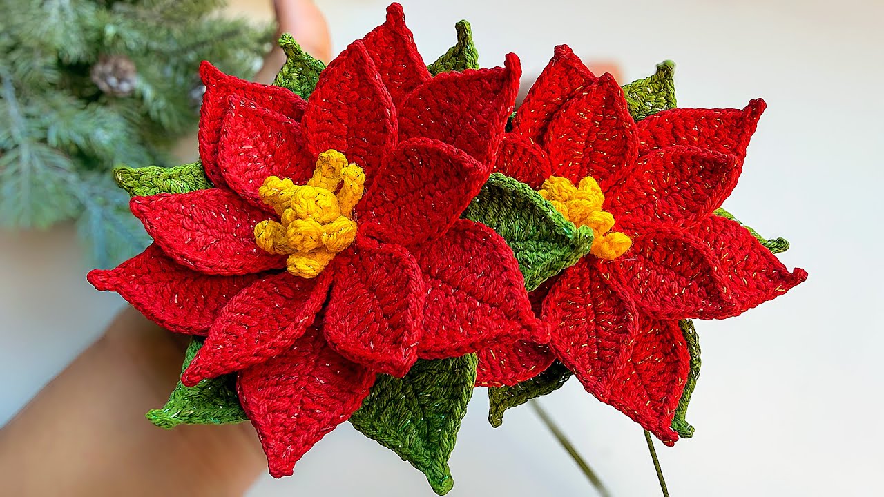 Flor de Nochebuena realista a Crochet | Tutorial detallado