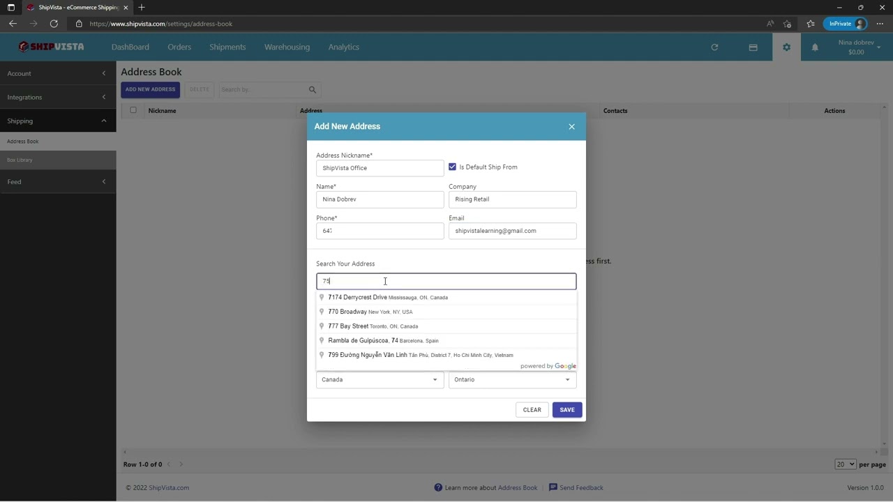 How to easily add an address to your address book on ShipVista.com