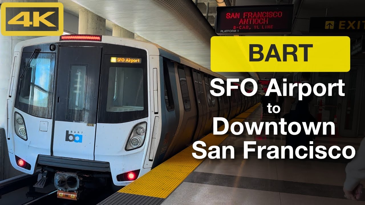 Bay Area Rapid Transit BART, San Francisco International Airport SFO to Downtown San Francisco, 4K