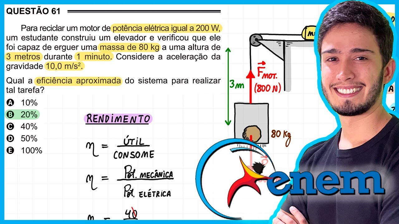 ENEM 2016 PPL - Para reciclar um motor de potência elétrica igual a 200 W, um estudante construiu um