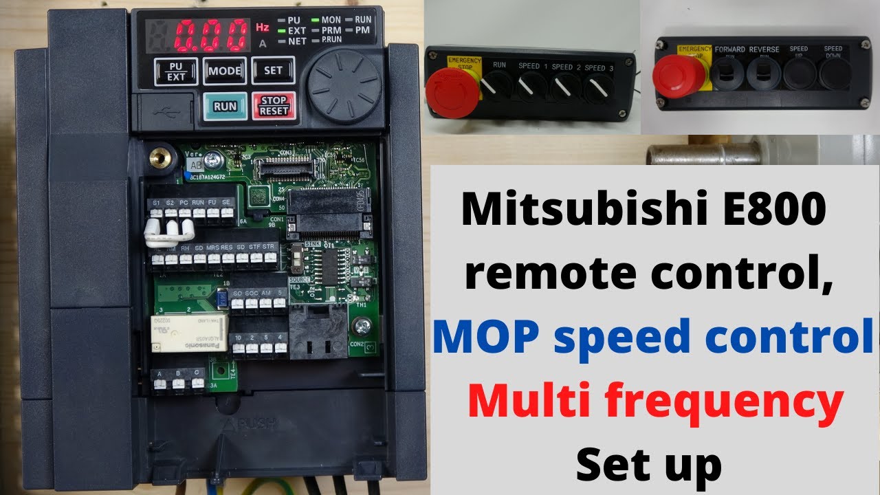 Mitsubishi E800 VFD, дистанционное управление, регулировка скорости MOP и многочастотная настройк...