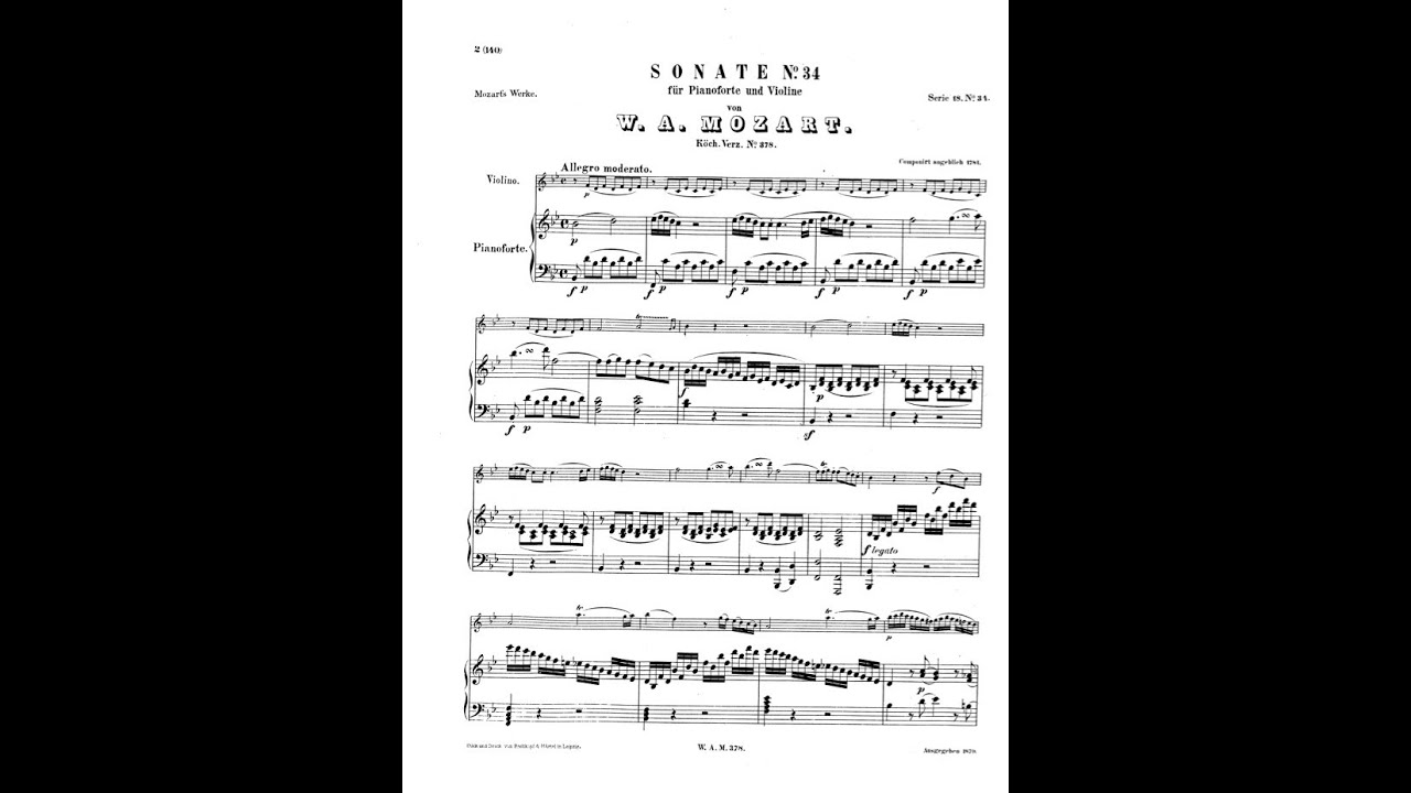 Mozart Violin Sonata No.26, B-flat Major K 378 - Allegro Moderato (Piano Accompaniment)