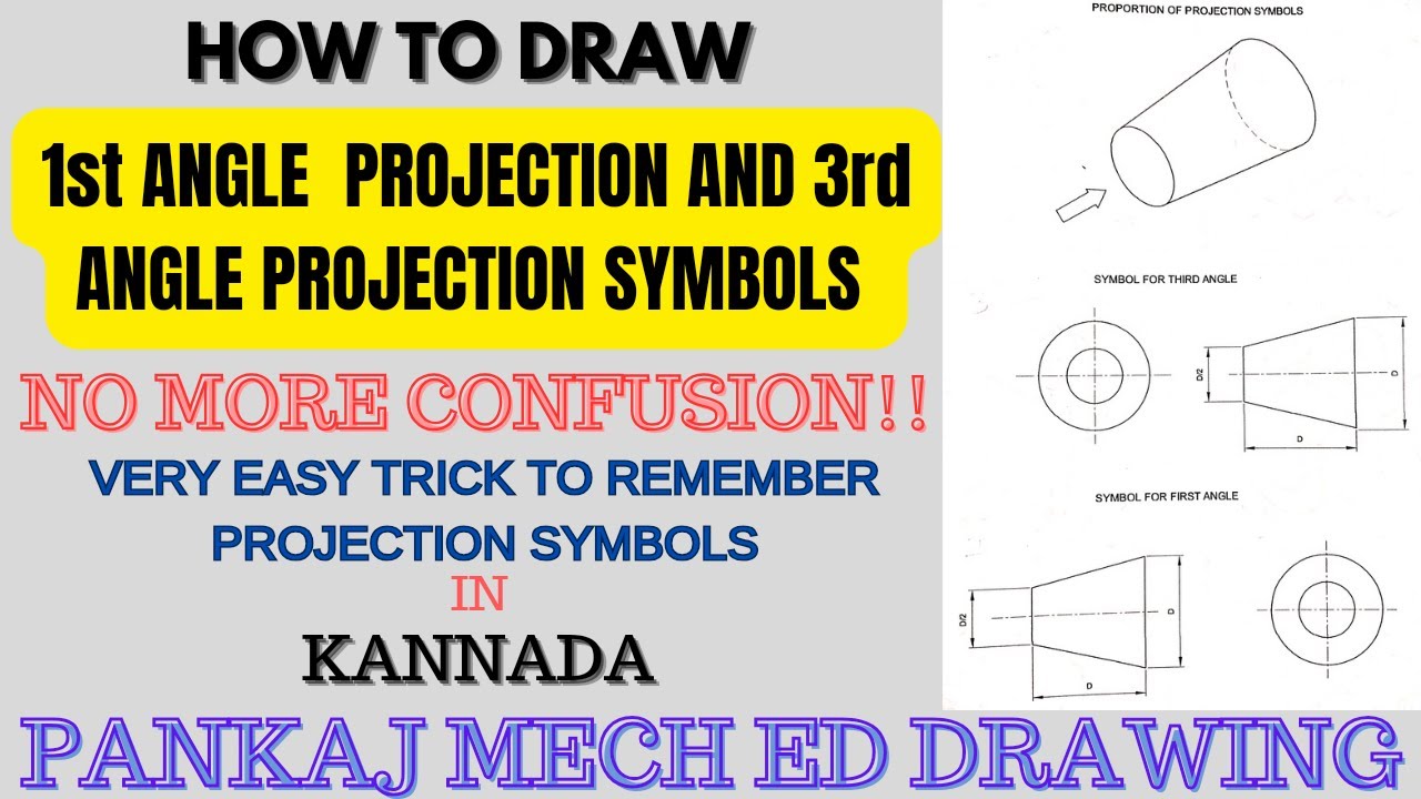 PROJECTION-SYMBOL OF 1st ANGLE AND 3rd ANGLE PROJECTION as per IS SPECIFICATION/KANNADA